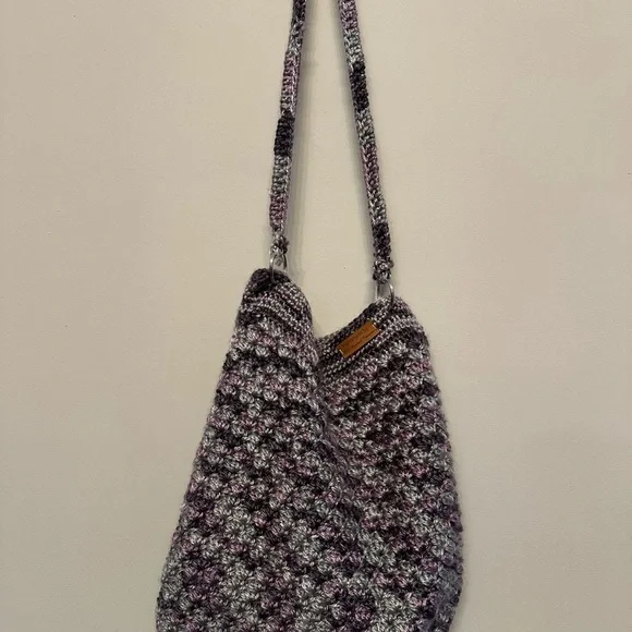 Handcrafted Purple and Gray Crochet Shoulder Bag - Picture 3 of 6
